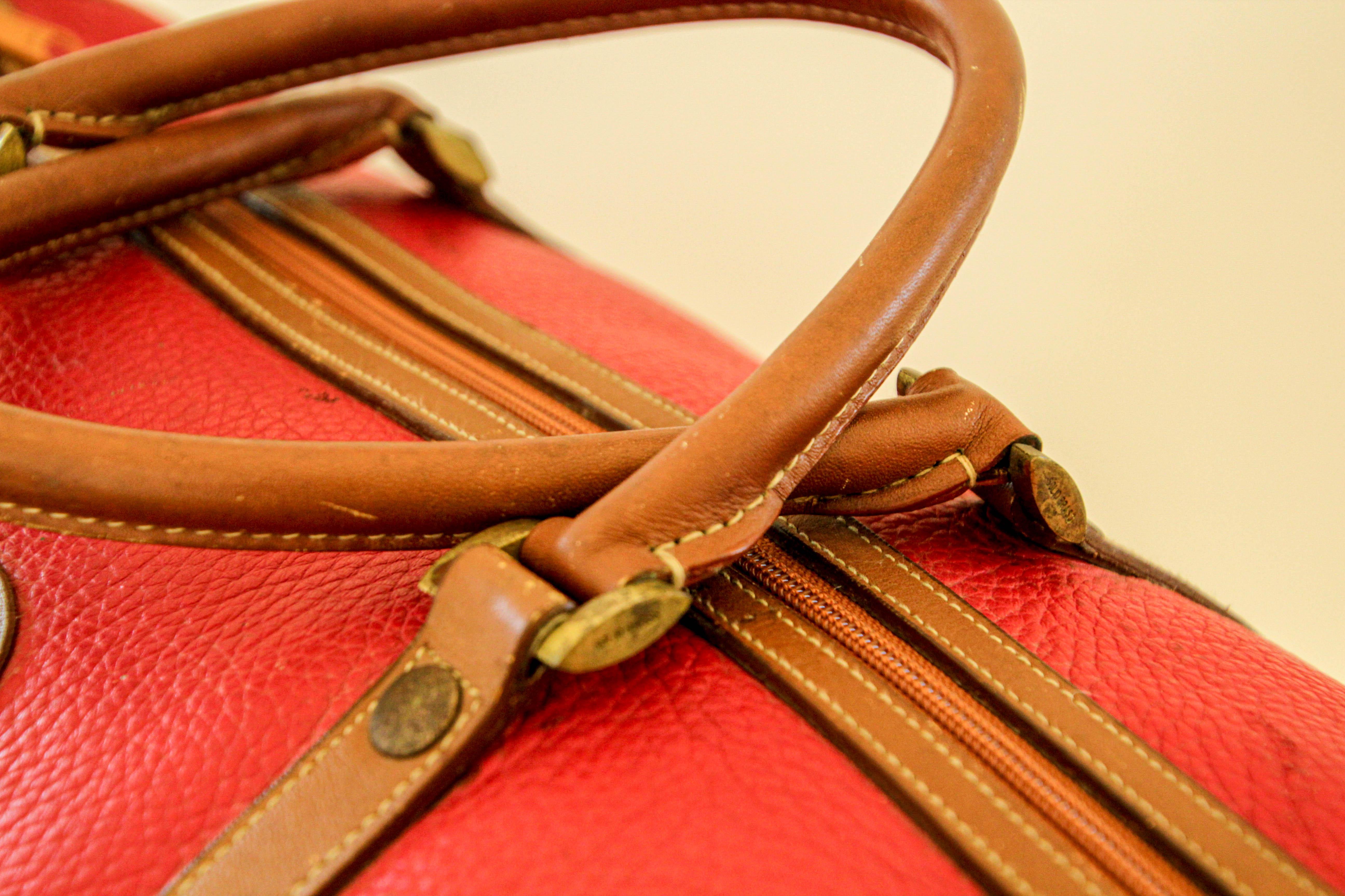 Red Caviar Vintage Leather Duffle Boston Bag For Sale 4
