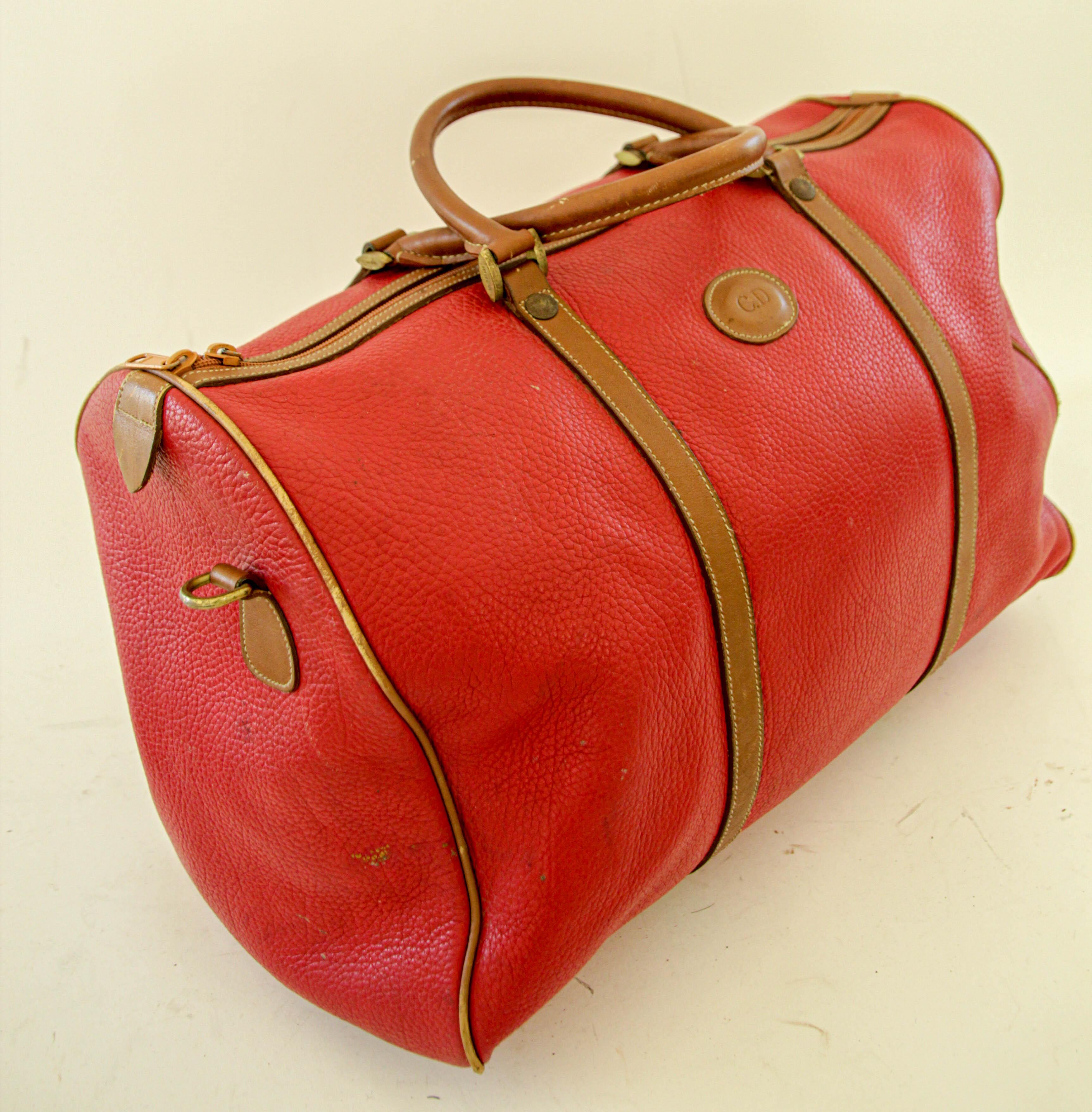 Red Caviar Vintage Leather Duffle Boston Bag For Sale 5