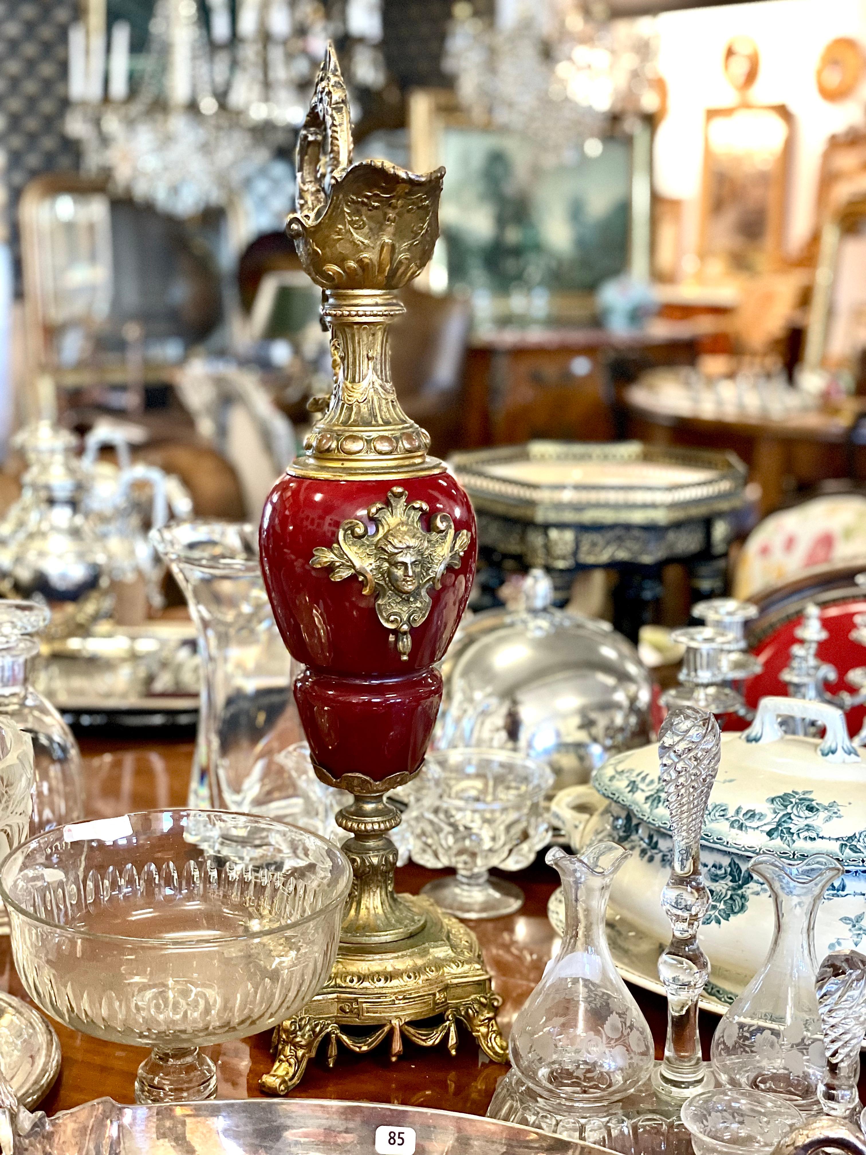 Red Ceramic and Gilt Bronze Antique Ewer Urn For Sale 5