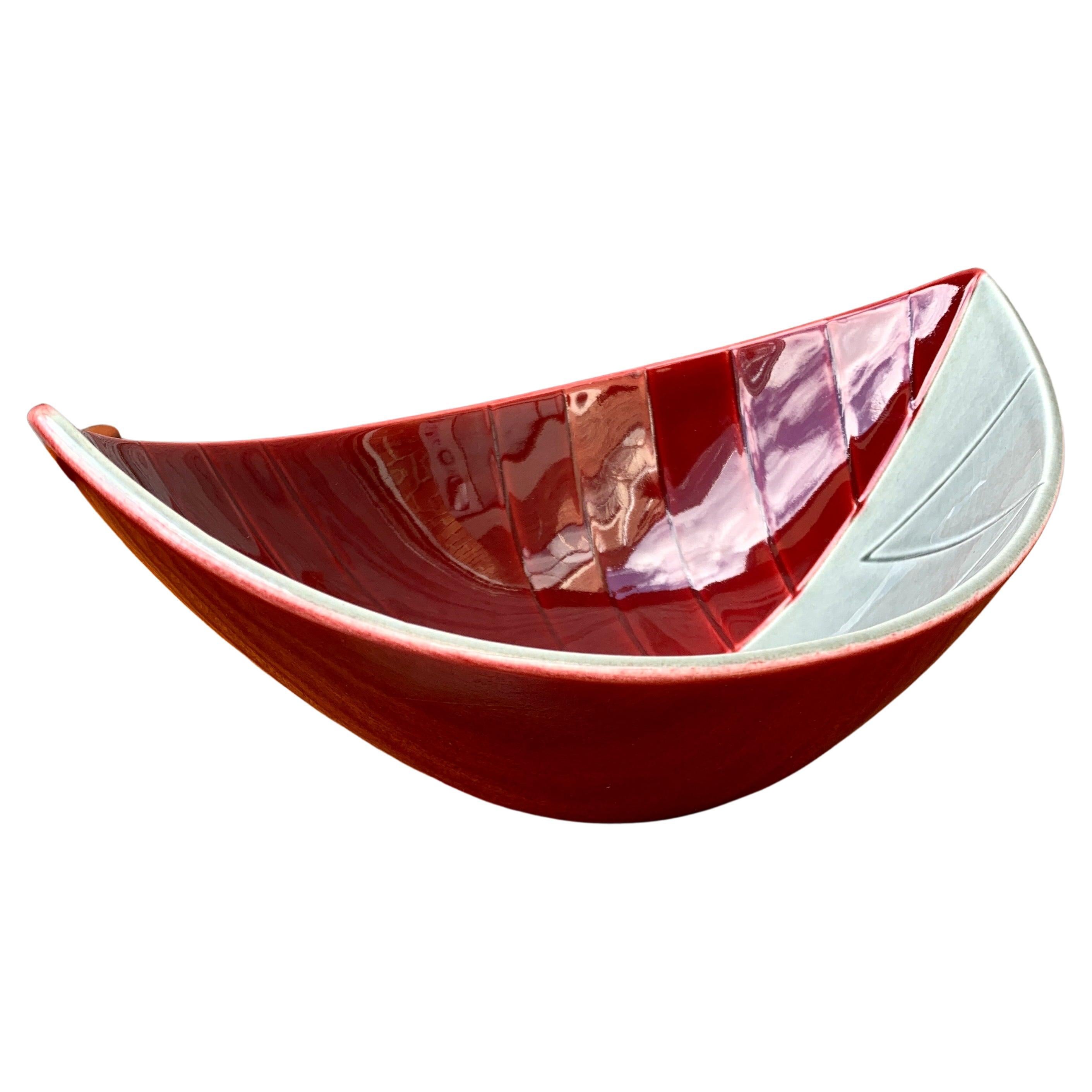 Red Ceramic California Bowl by Stålhane for Rörstran, Sweden Mid-Century Modern 