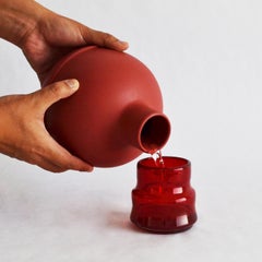 RED Ceramic Carafe and Cups Inspired in traditional Pitchers from Mexico.