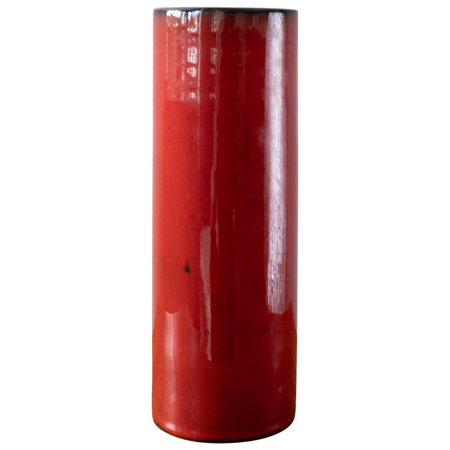 Red Ceramic Cylinder Vase, 1950s