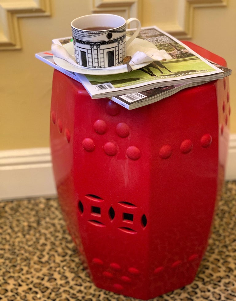 Red Ceramic Garden Stool Side Table at 1stDibs