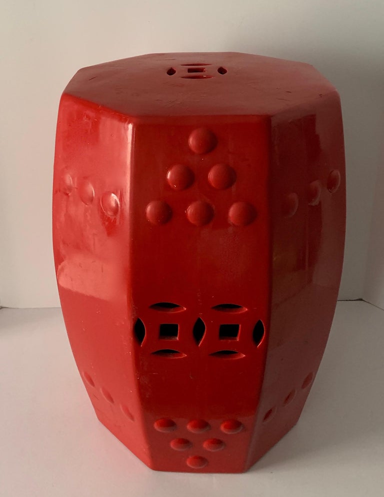 Red Ceramic Garden Stool Side Table at 1stDibs