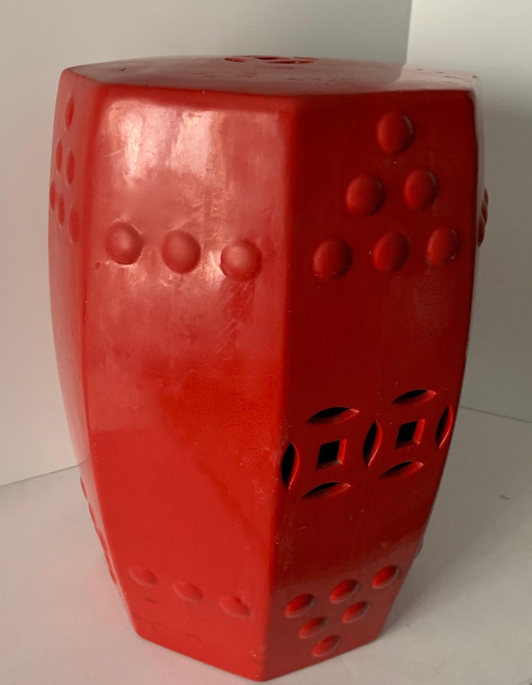 Red Ceramic Garden Stool Side Table at 1stDibs