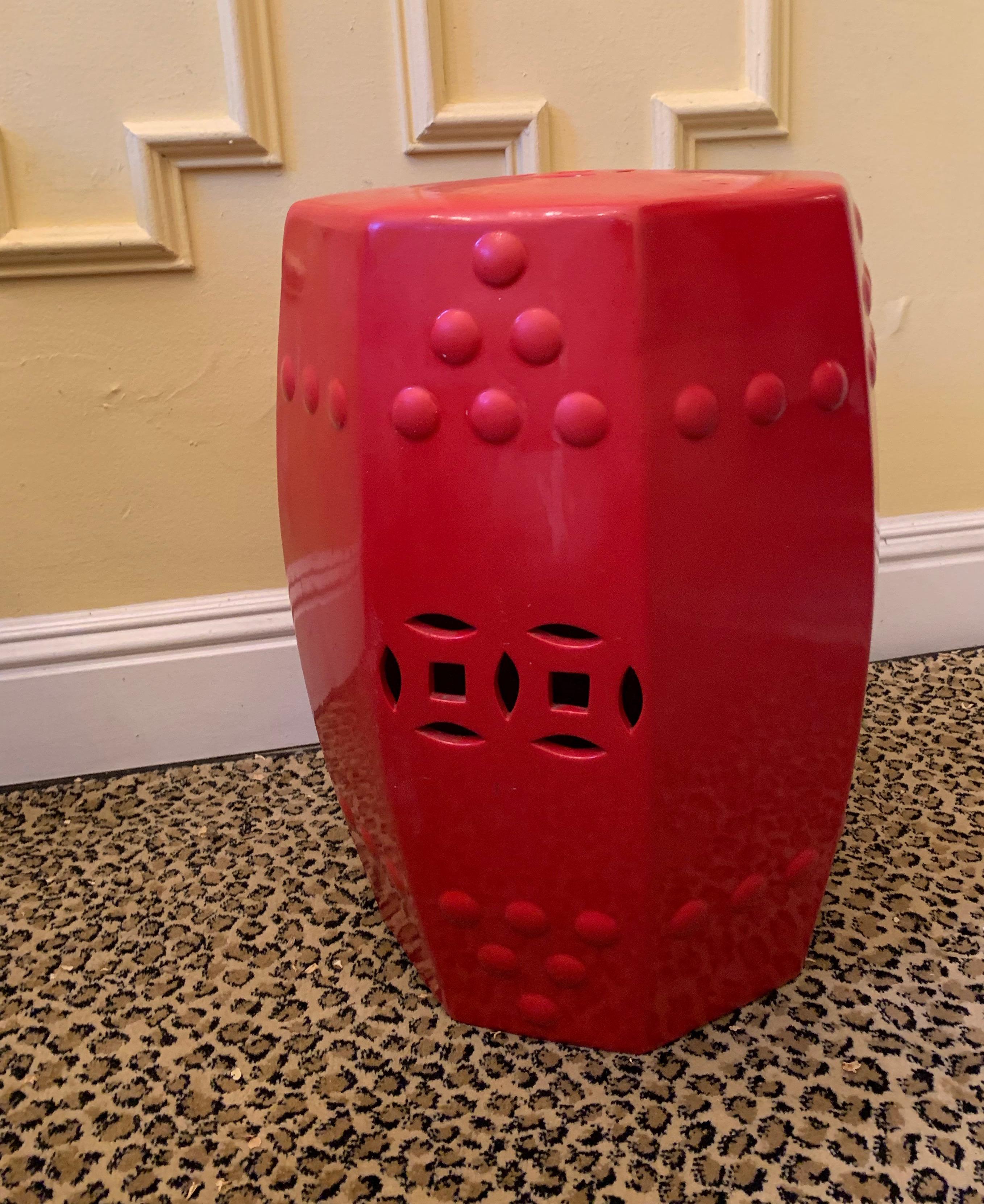 red ceramic stool