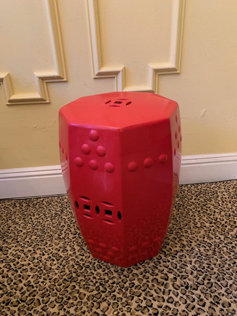 Sunnydaze Marrakesh Lattice Ceramic Decorative Garden Stool 17 75 Red