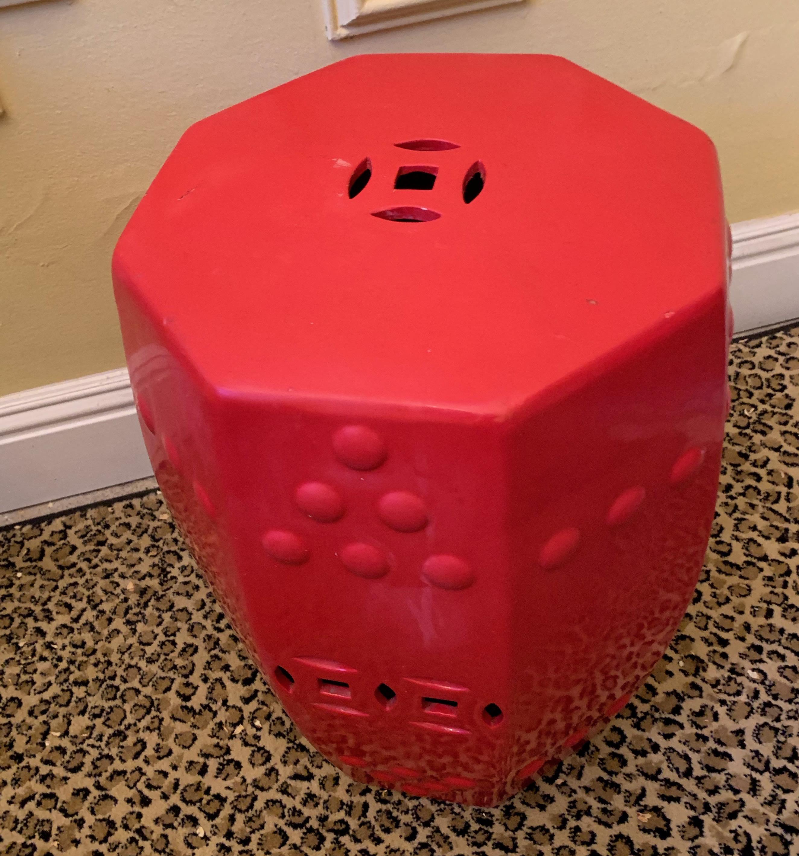 Chinese Red Ceramic Garden Stool Side Table