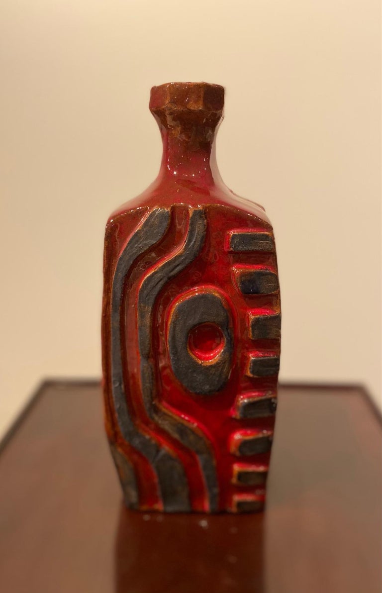 Red Ceramic Glazed Vase by Charles Sucsan For Sale at 1stDibs