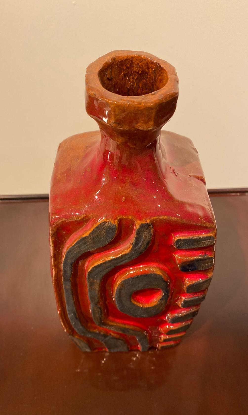 Red Ceramic Glazed Vase by Charles Sucsan For Sale 8