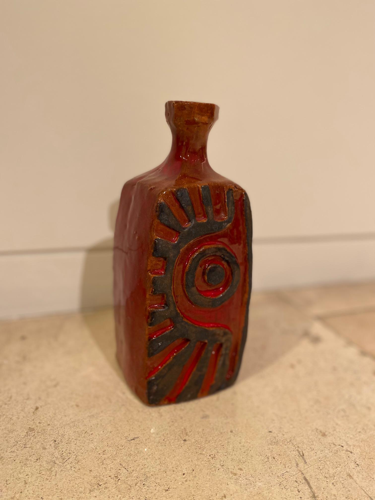 Canadian Red Ceramic Glazed Vase by Charles Sucsan For Sale
