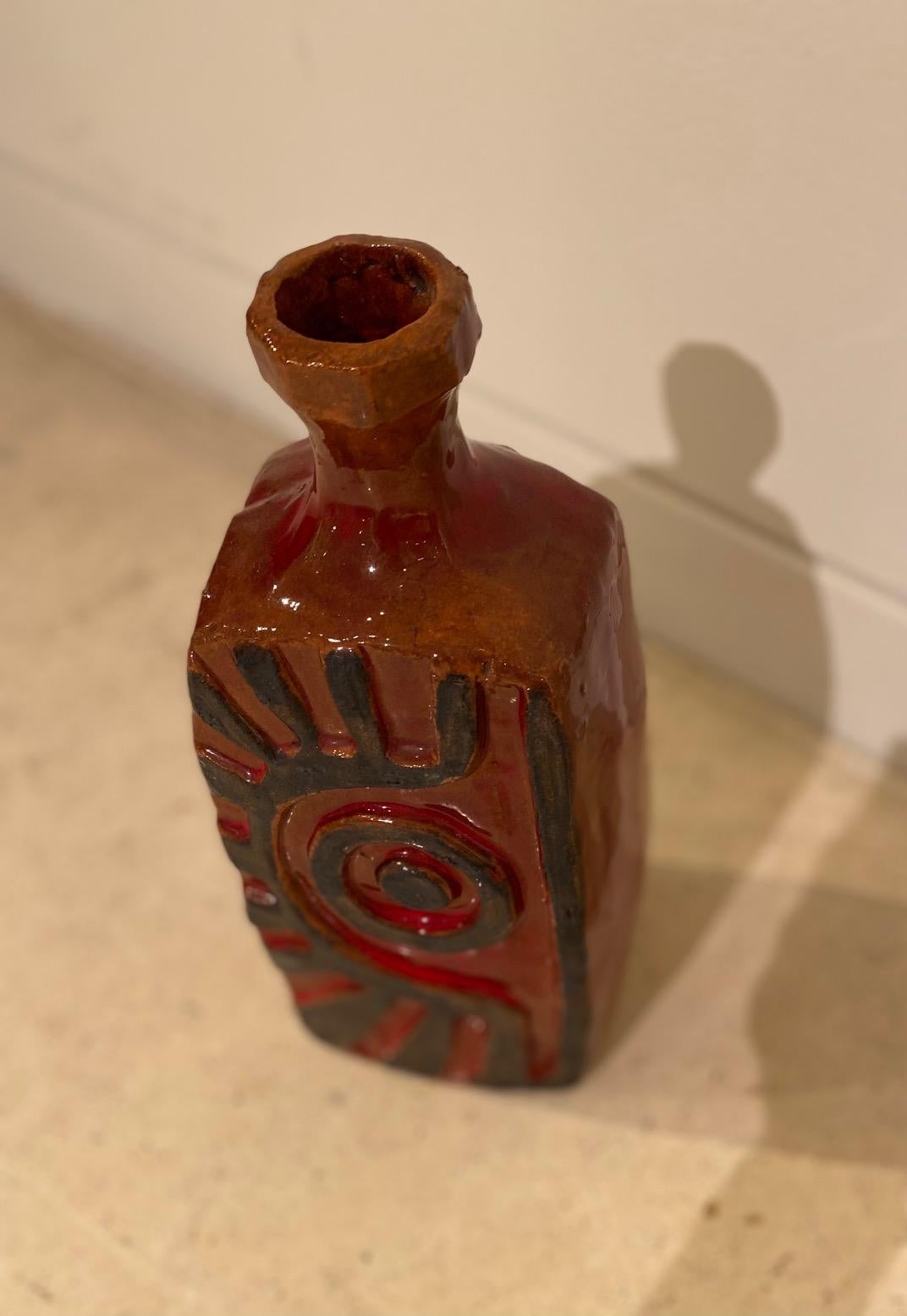 Late 20th Century Red Ceramic Glazed Vase by Charles Sucsan For Sale