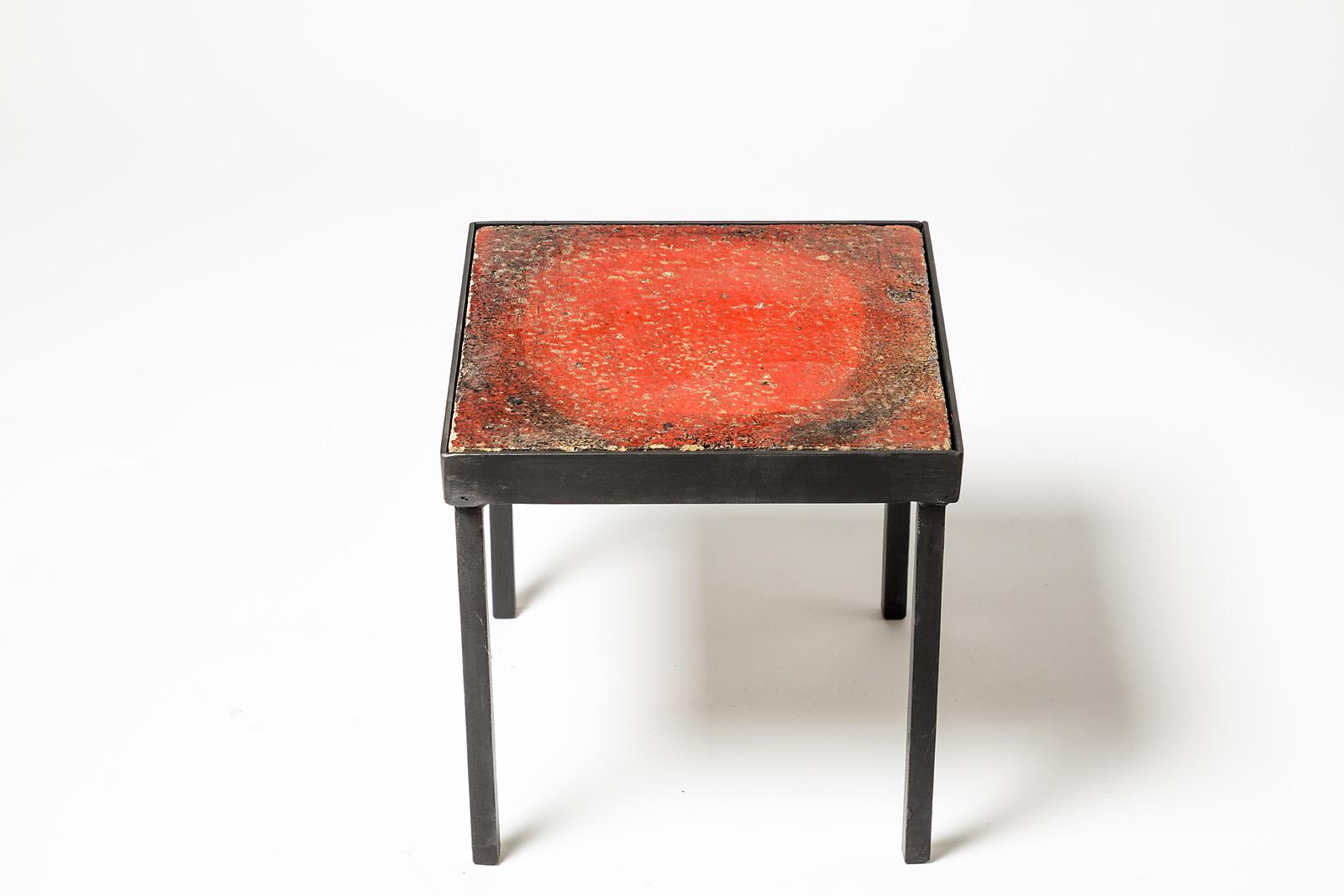Red Ceramic Low Table or Sofa Table circa 1950 French Production In Good Condition For Sale In Neuilly-en- sancerre, FR