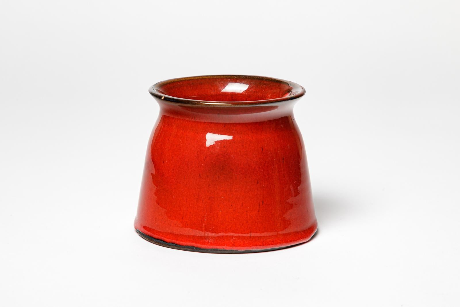 Francese Vaso in ceramica rossa di Gerard Hoffmann design Vallauris 1960 in vendita