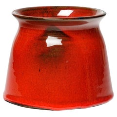 Vintage Red ceramic pot or vase by Gerard Hoffmann Vallauris 1960 design
