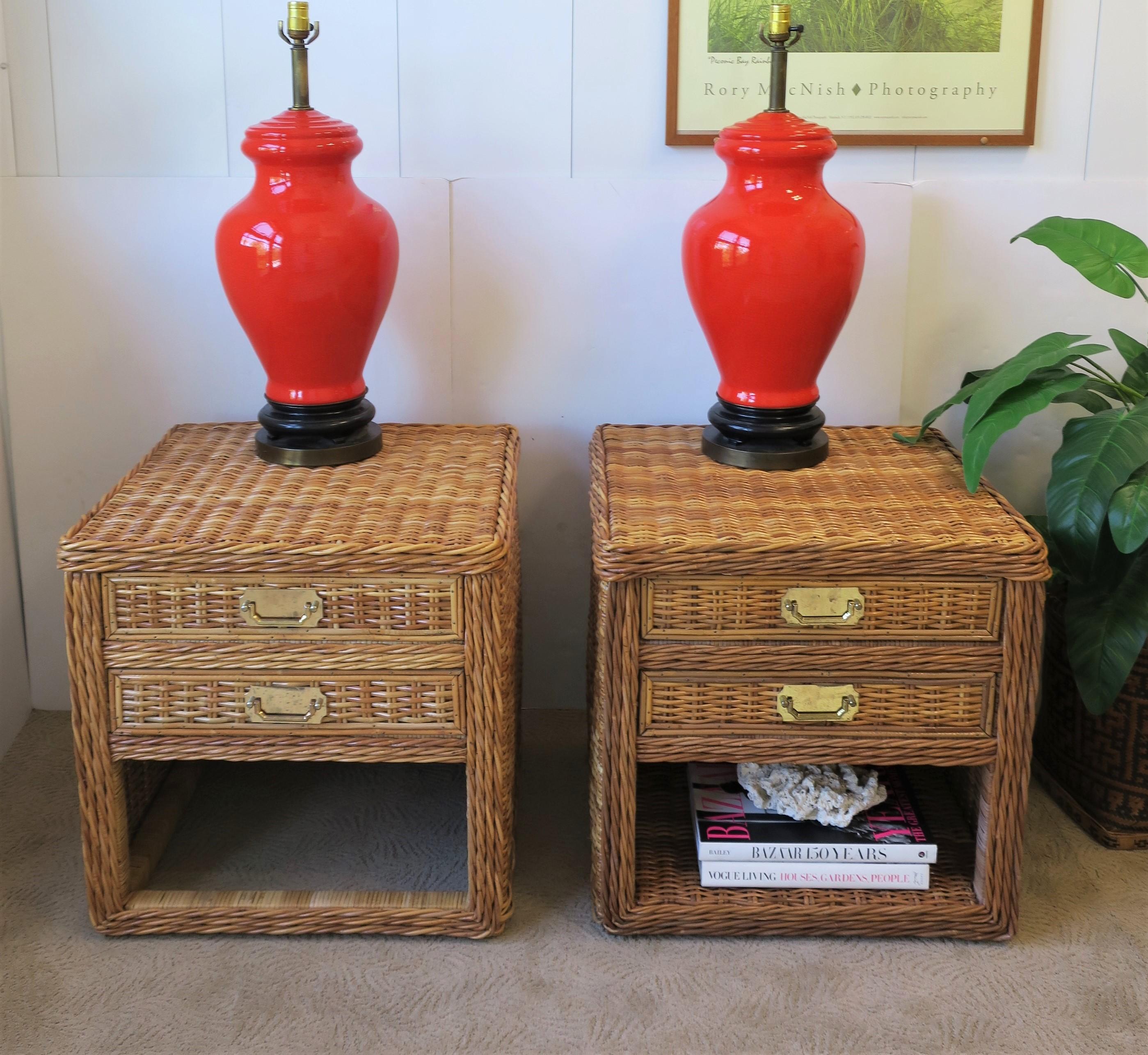 Late 20th Century Red Ginger Jar Ceramic Table Lamps, Pair