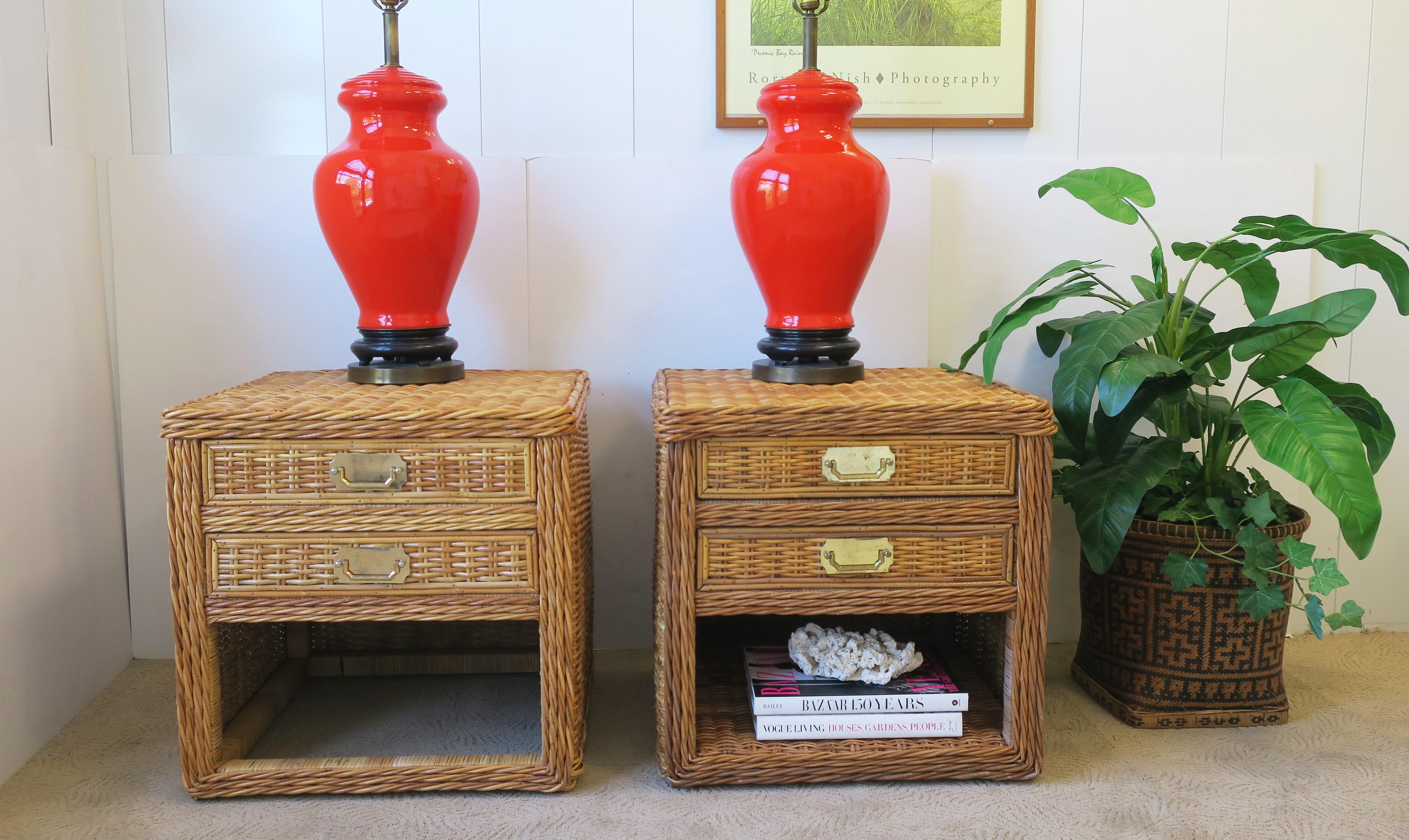 Red Ginger Jar Ceramic Table Lamps, Pair 1