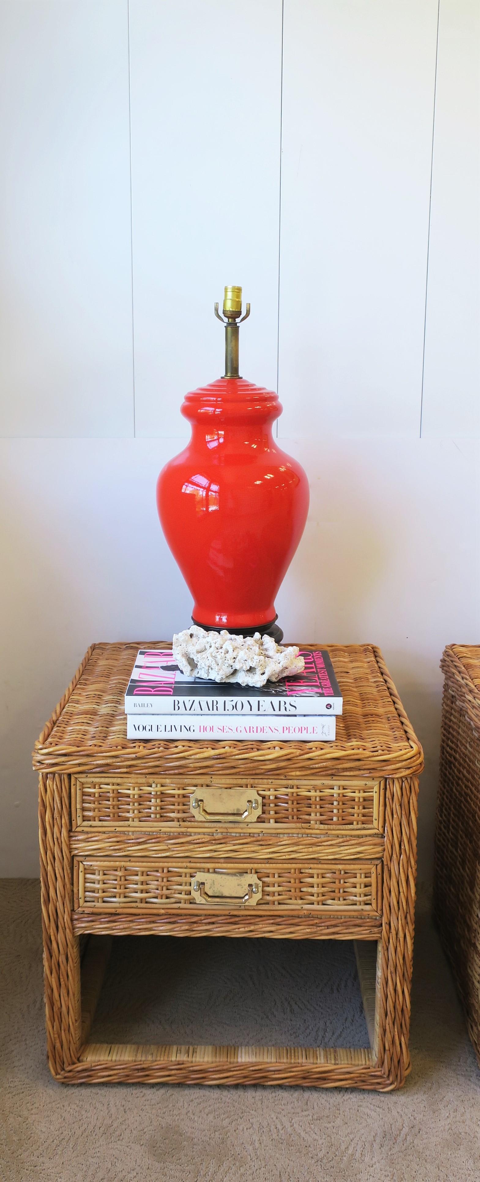 Red Ginger Jar Ceramic Table Lamps, Pair In Good Condition In New York, NY