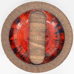 Red Ceramic Round Wall Light Fat Lava, Denmark 1970