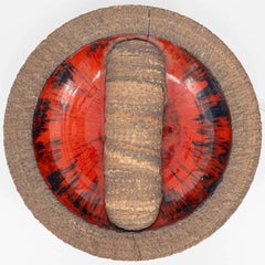Red Ceramic Round Wall Light Fat Lava, Denmark 1970