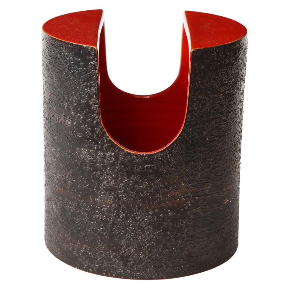 Vaso in ceramica a smalto rosso con esterno nero opaco di Bitossi, 1960 ca. in vendita