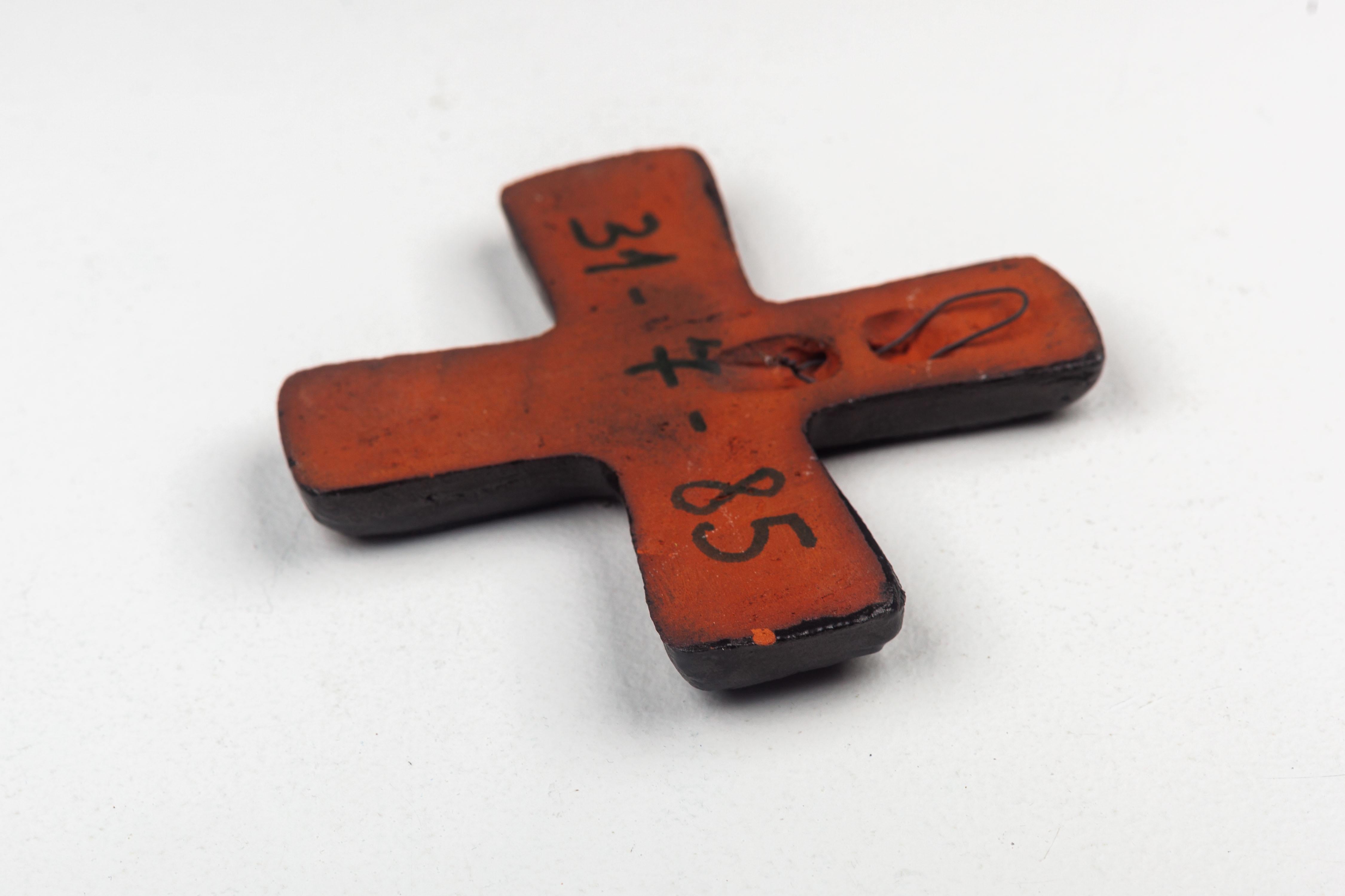 Red ceramic wall cross handmade in Europe For Sale 1