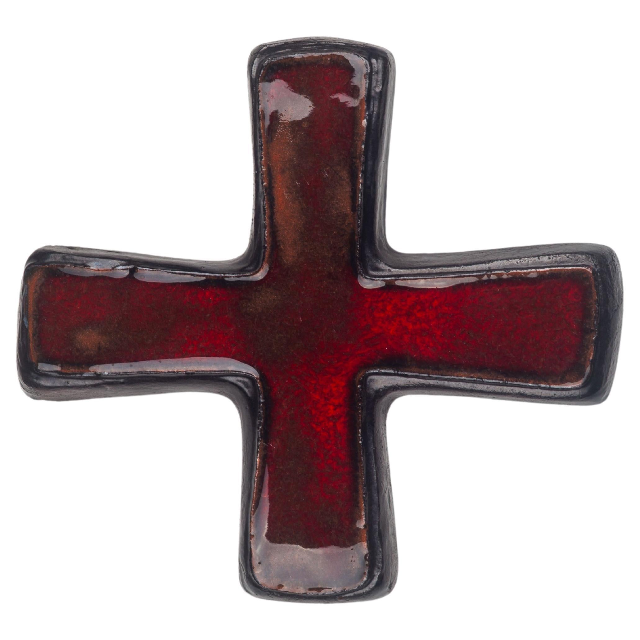 Red ceramic wall cross handmade in Europe For Sale