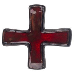 Red ceramic wall cross handmade in Europe
