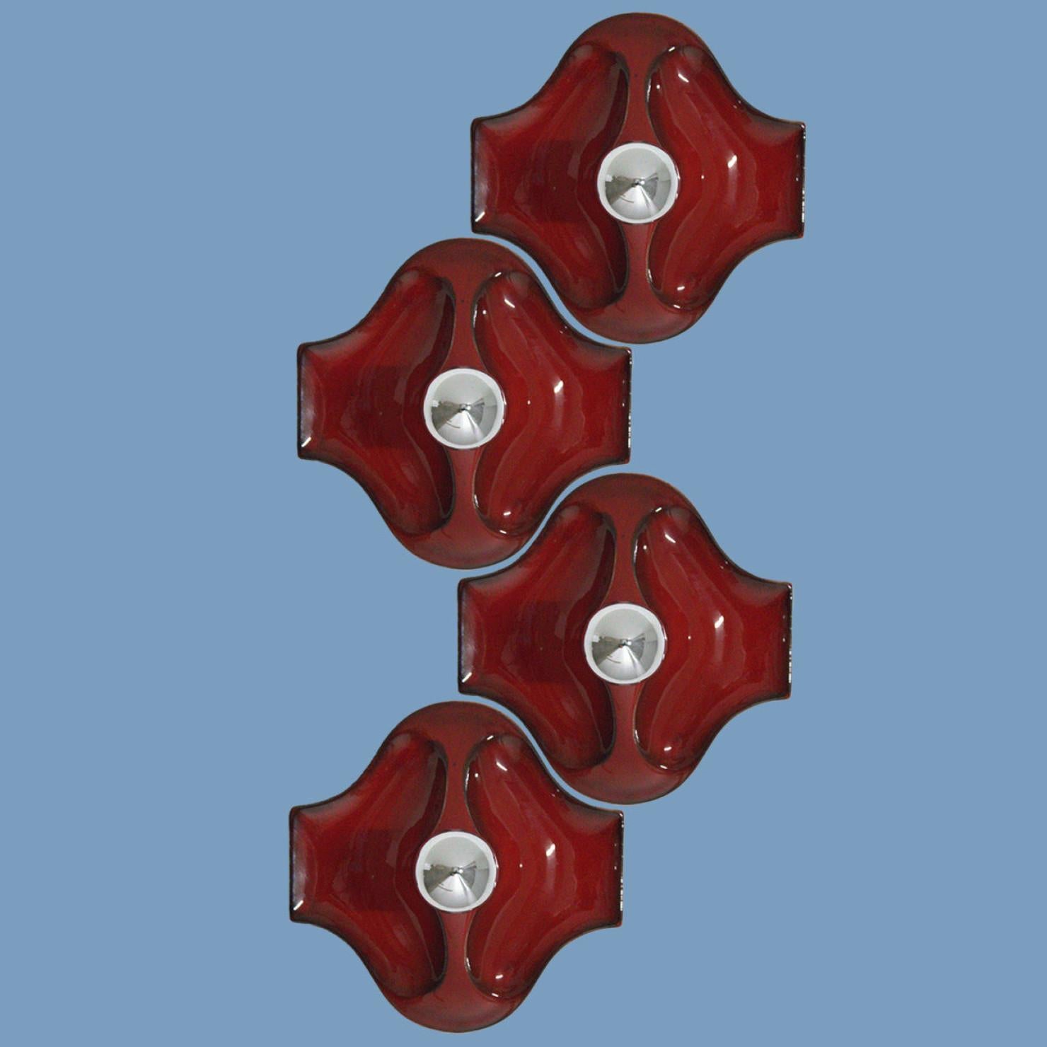 Mid-Century Modern Red Ceramic Wall Lights by Hustadt Keramik, Germany, 1970 For Sale