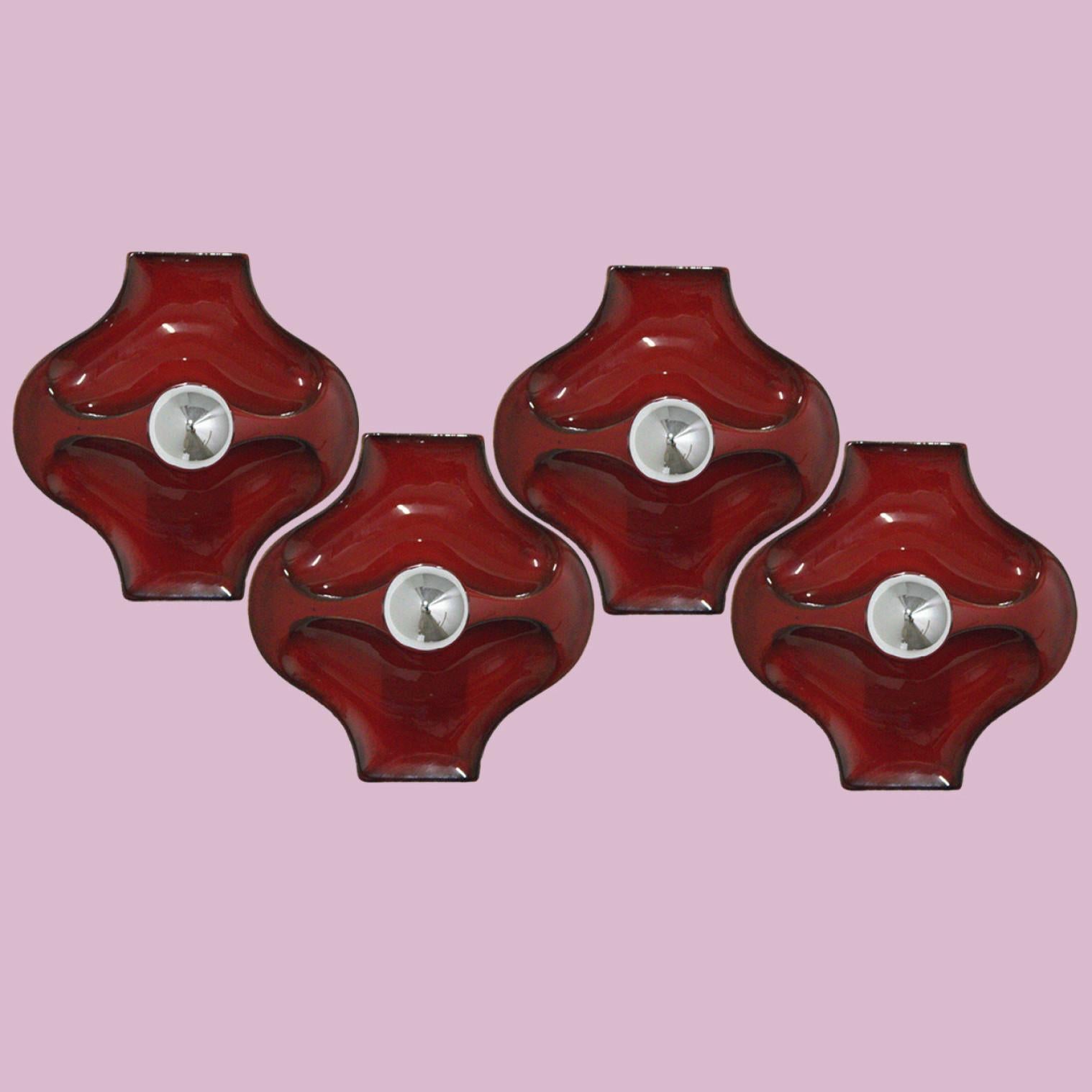 Glazed Red Ceramic Wall Lights by Hustadt Keramik, Germany, 1970 For Sale