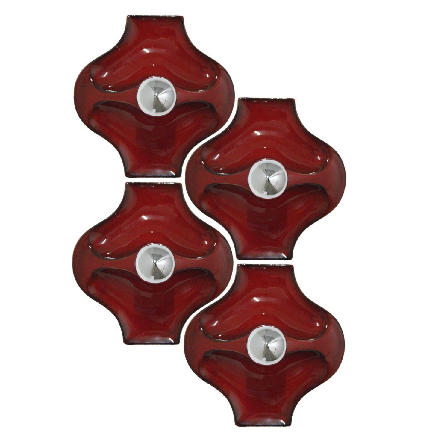 Red Ceramic Wall Lights by Hustadt Keramik, Germany, 1970 For Sale 2