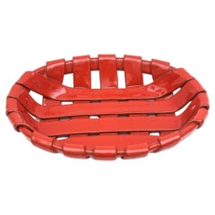 Red Ceramic Woven Oval Bowl /Tray Serving Piece Italian