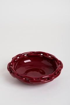Red Chain Links Ceramic Bowl Attributed to Jerome Massier