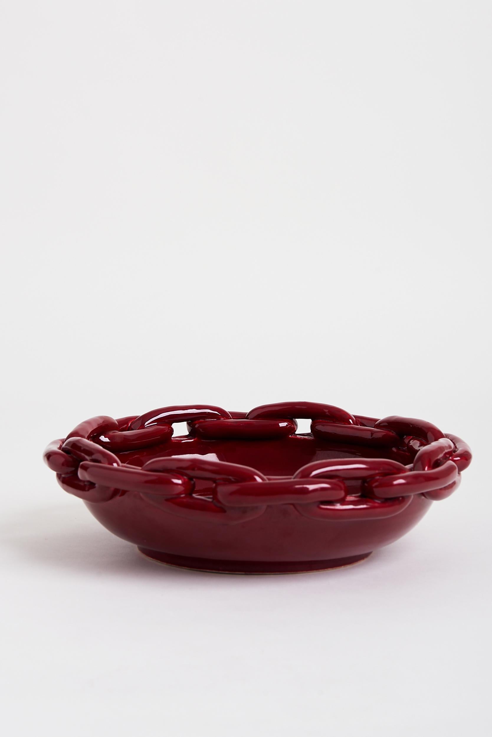 French Red Chain Links Ceramic Bowl Attributed to Jerome Massier