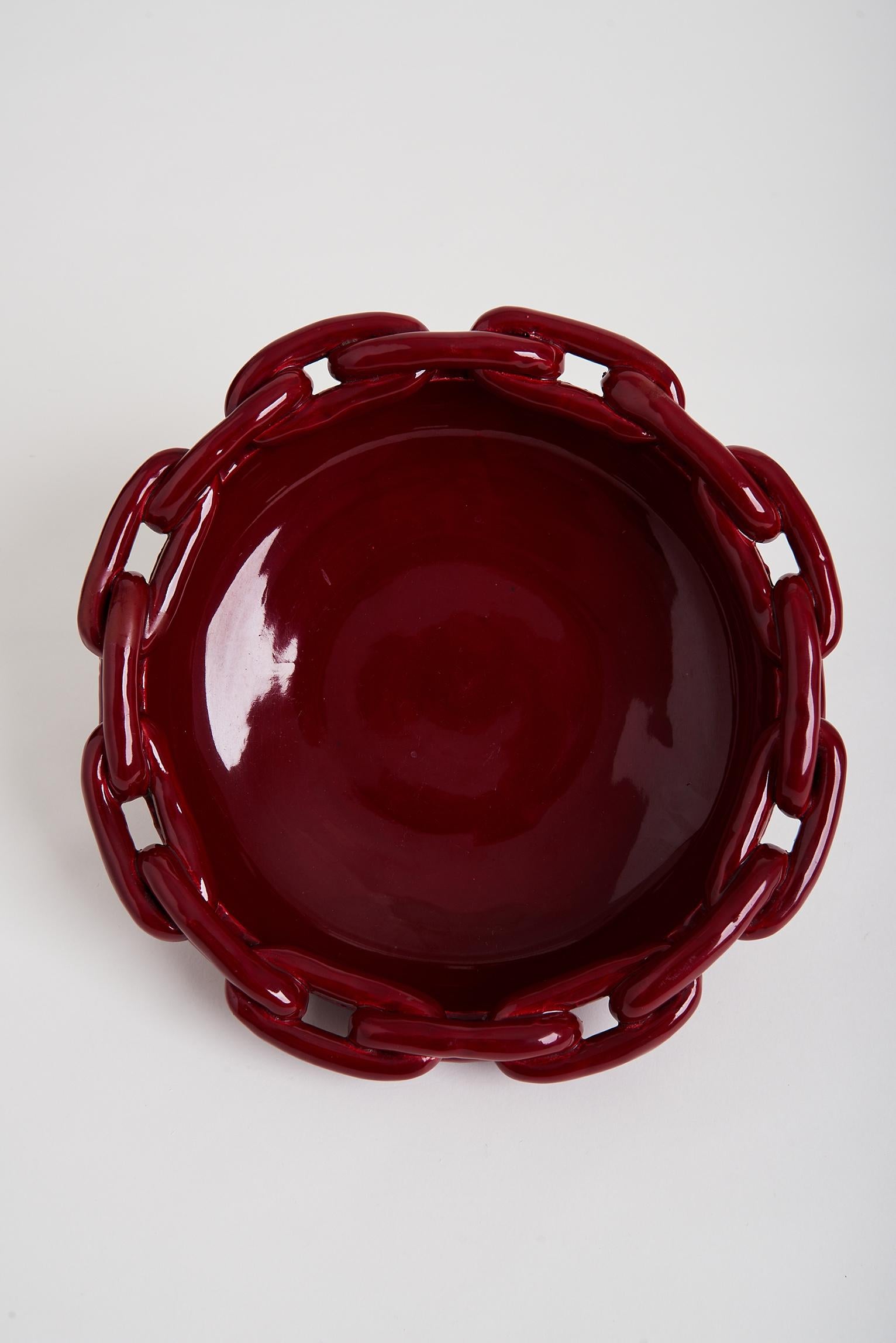 Red Chain Links Ceramic Bowl Attributed to Jerome Massier In Good Condition In London, GB