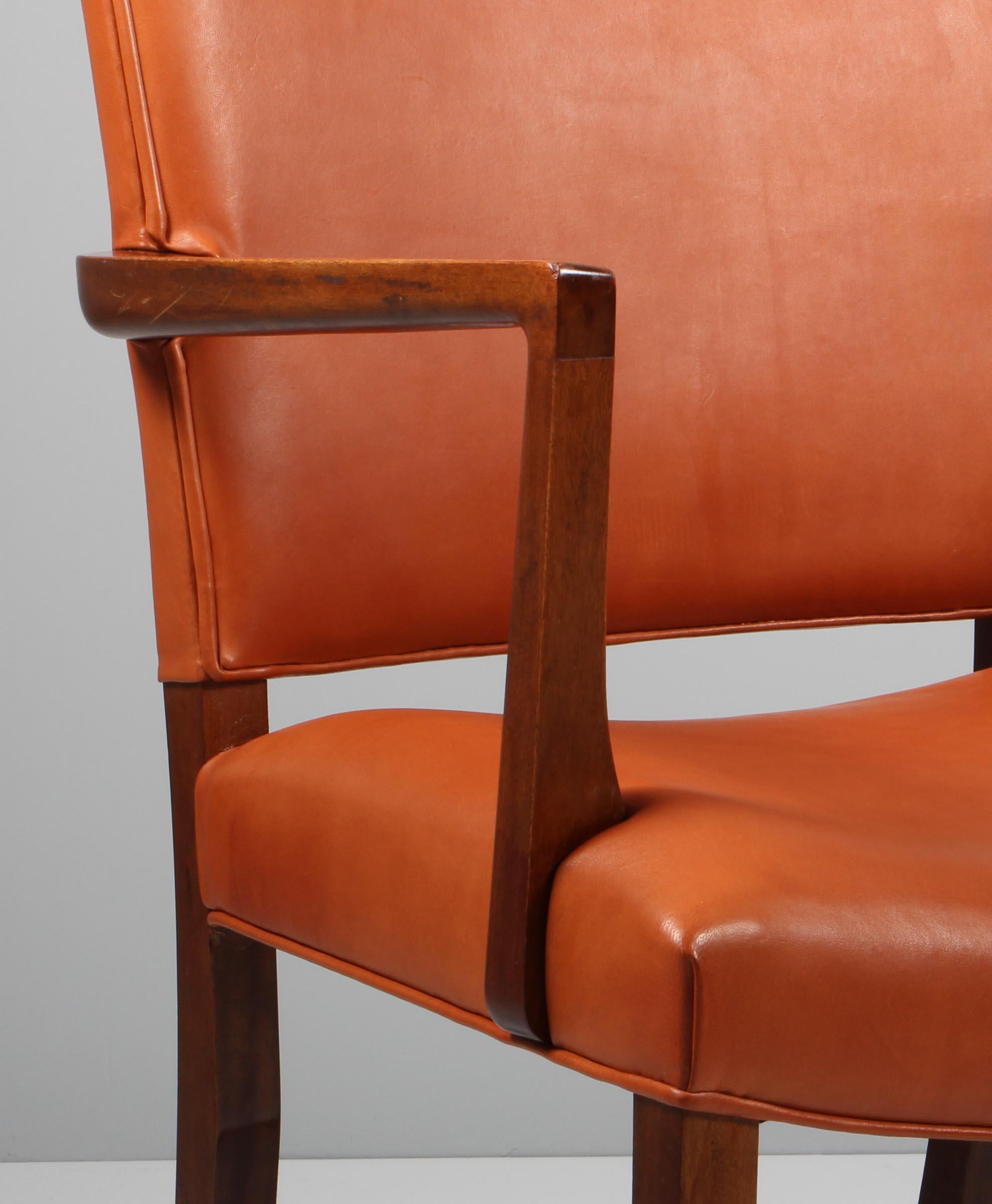 Large armchair in mahogany and new upholstered with goat leather. Kaare Klint for Rud Rasmussen cabinet makes in the 1929. Made in Denmark. 


