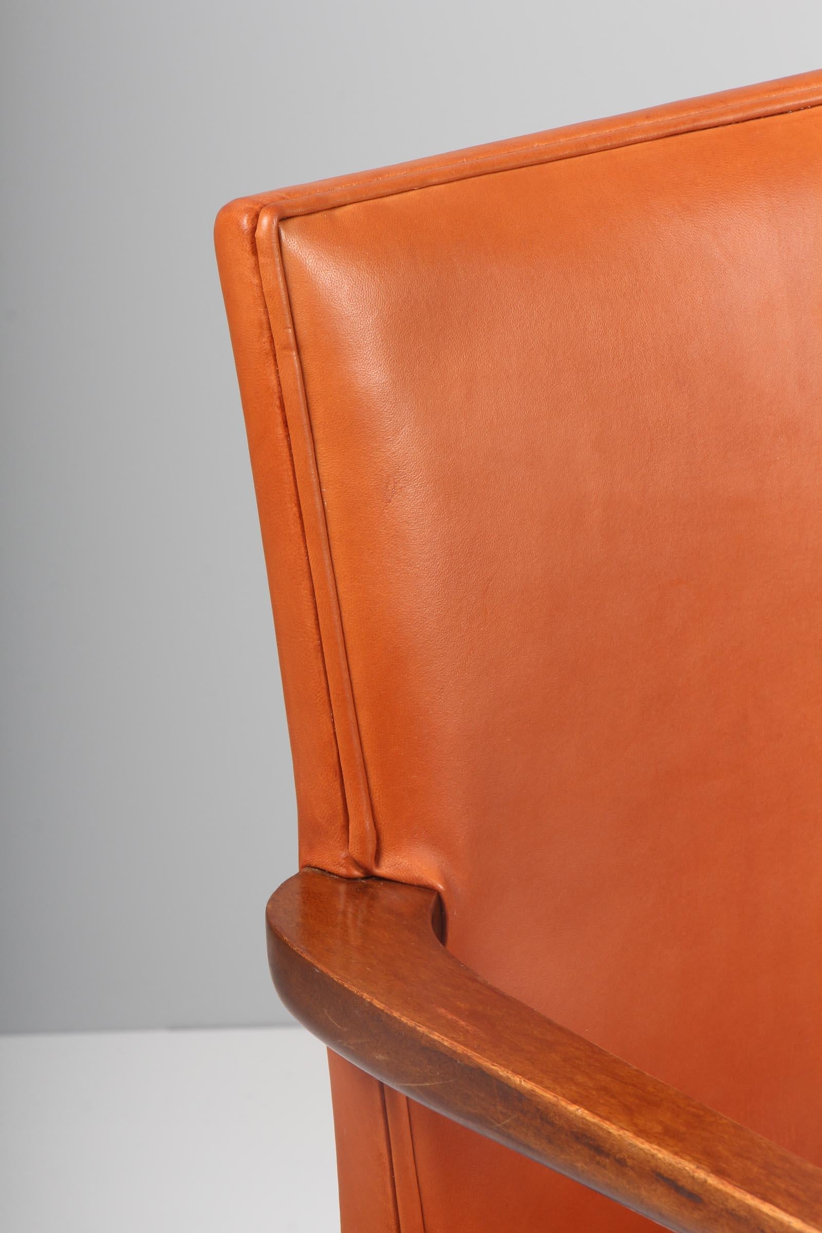 Scandinavian Modern Red Chair by Kaare Klint for Rud Rasmussen, Mahogany and Goat Leather