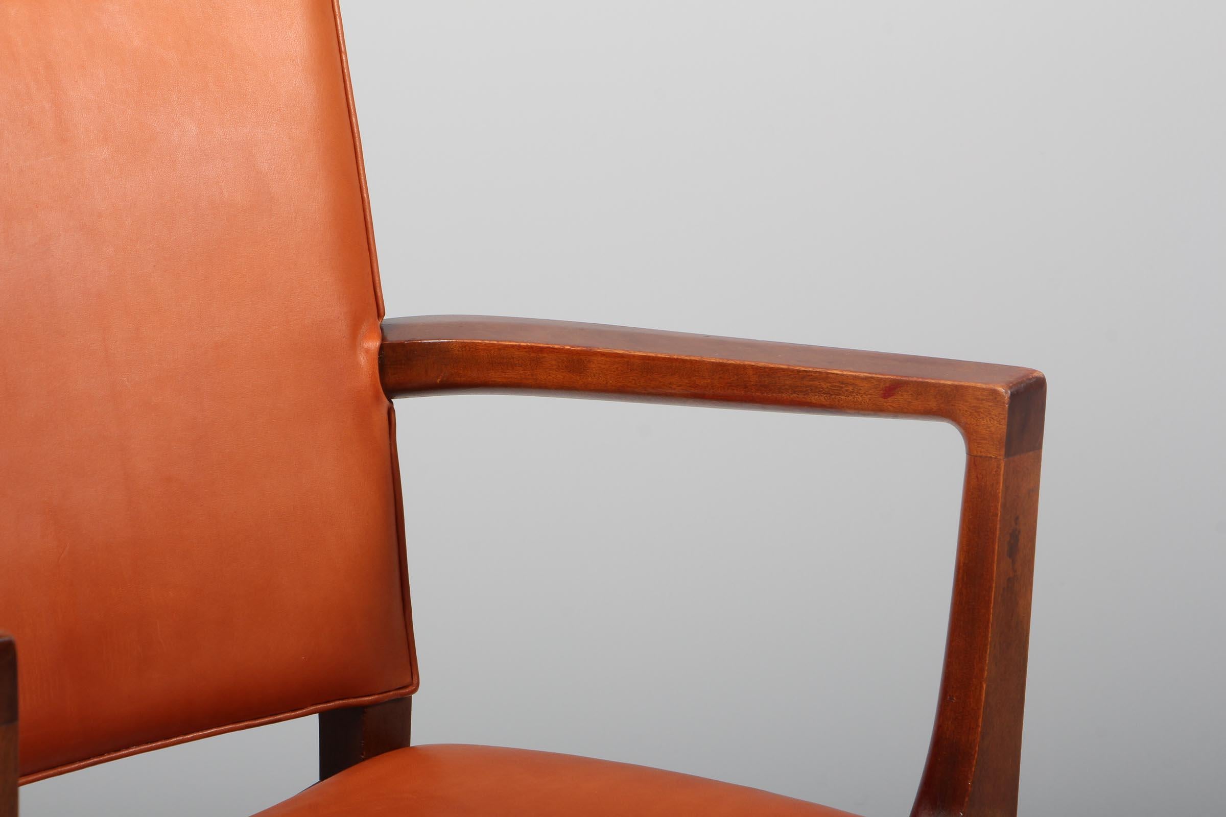 Mid-20th Century Red Chair by Kaare Klint for Rud Rasmussen, Mahogany and Goat Leather