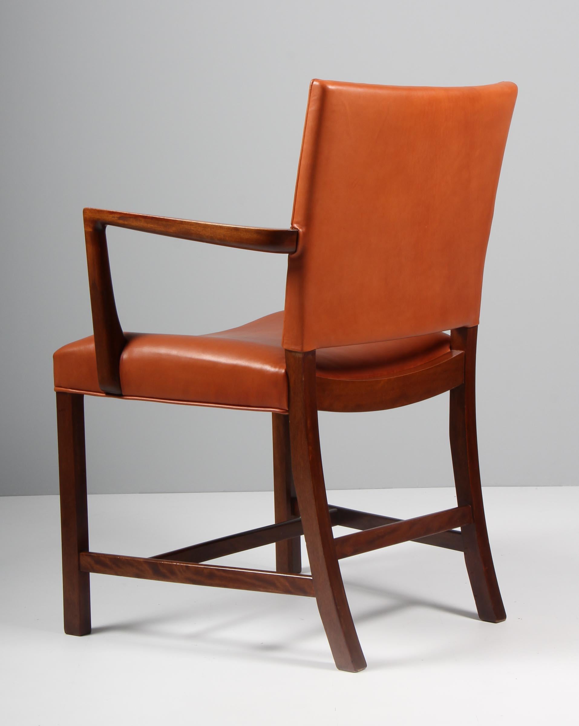 Red Chair by Kaare Klint for Rud Rasmussen, Mahogany and Goat Leather 1