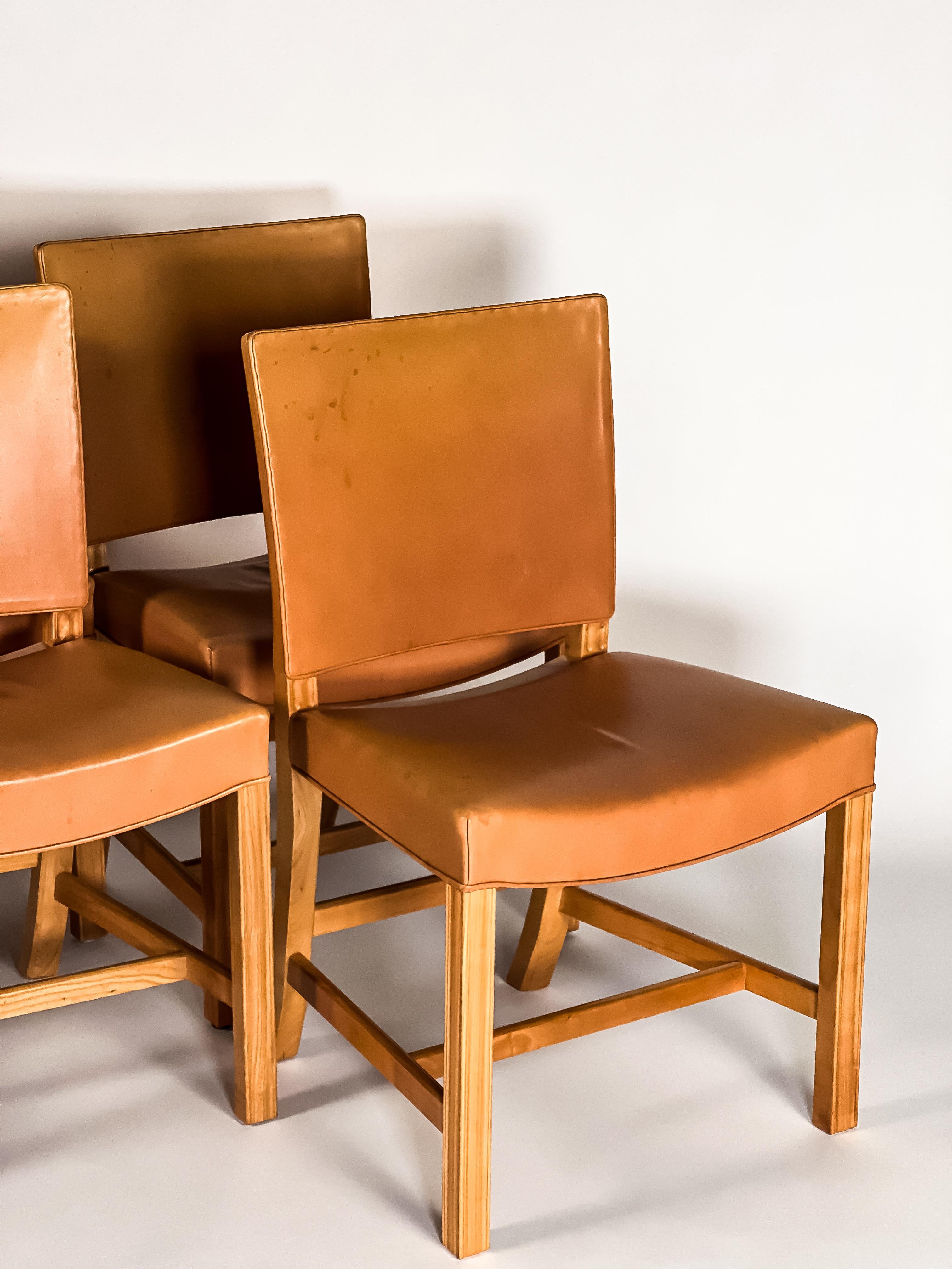 Scandinavian Modern Red Chairs, a Set of Six by Kaare Klint
