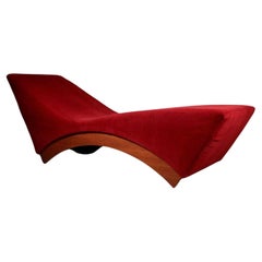 Vintage Red chaise longue, wood and fabric, 1970s