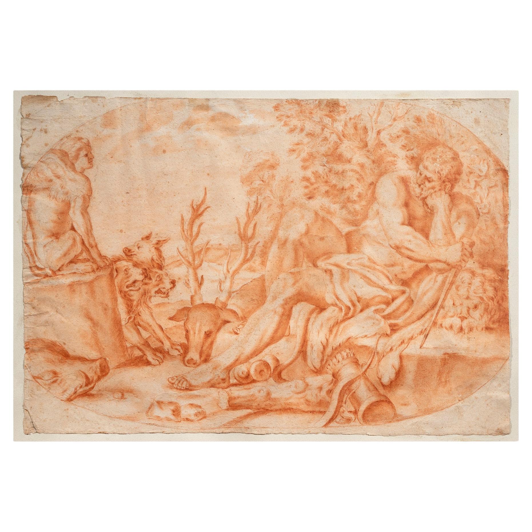 Red Chalk Drawing, 17th Century Italian School For Sale
