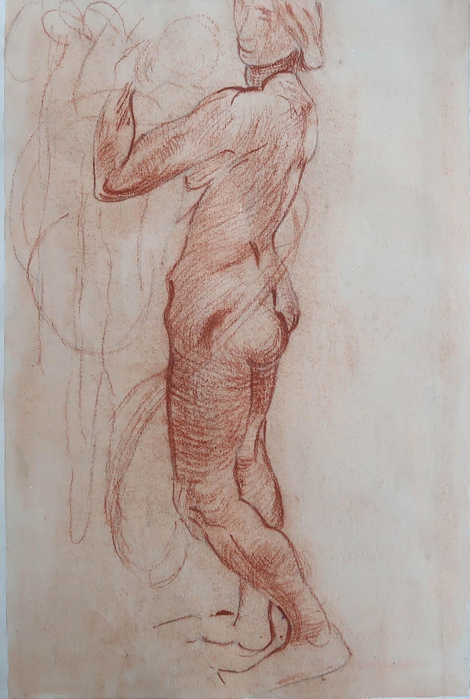 Bleached Red Chalk Drawing of A Female Nude. English, Late 19th Century