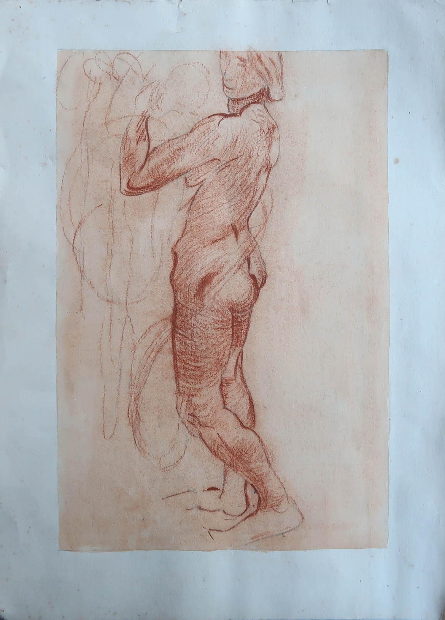 Red Chalk Drawing of A Female Nude. English, Late 19th Century In Good Condition In St Annes, Lancashire