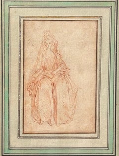 Dessin à la craie rouge d'une femme assise par Jean-Antoine Watteau (1684-1721)