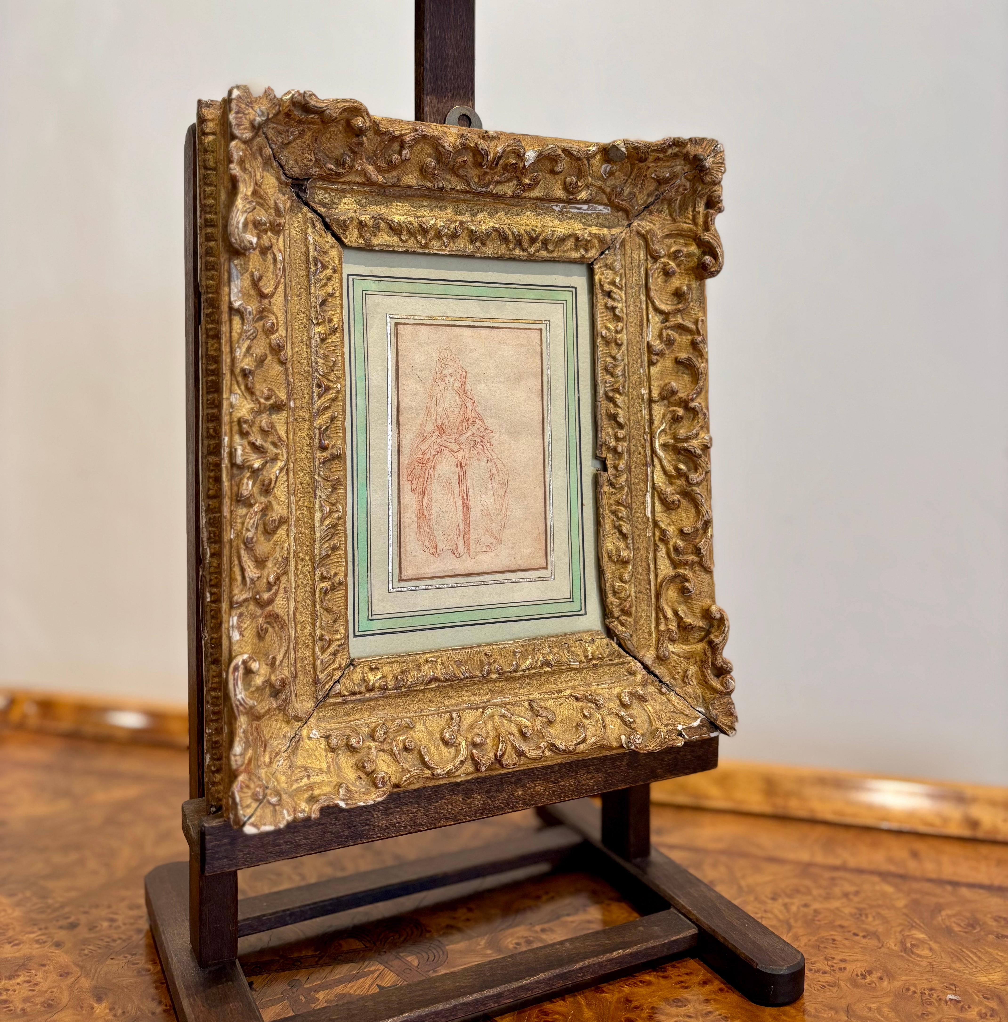 Rötelzeichnung einer sitzenden Frau von Jean-Antoine Watteau (1684-1721) (Rokoko) im Angebot