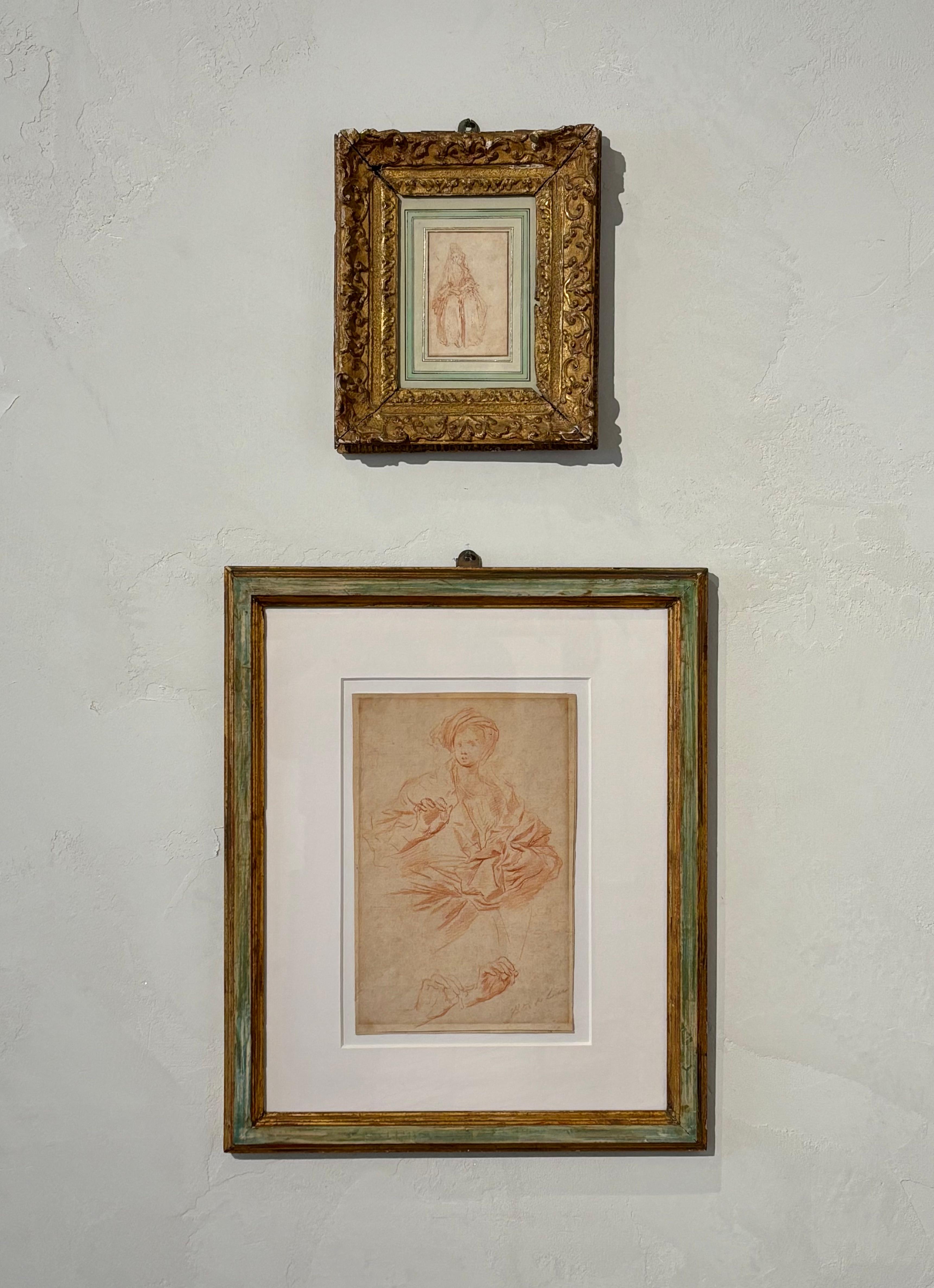 Rötelzeichnung einer sitzenden Frau von Jean-Antoine Watteau (1684-1721) (18. Jahrhundert) im Angebot