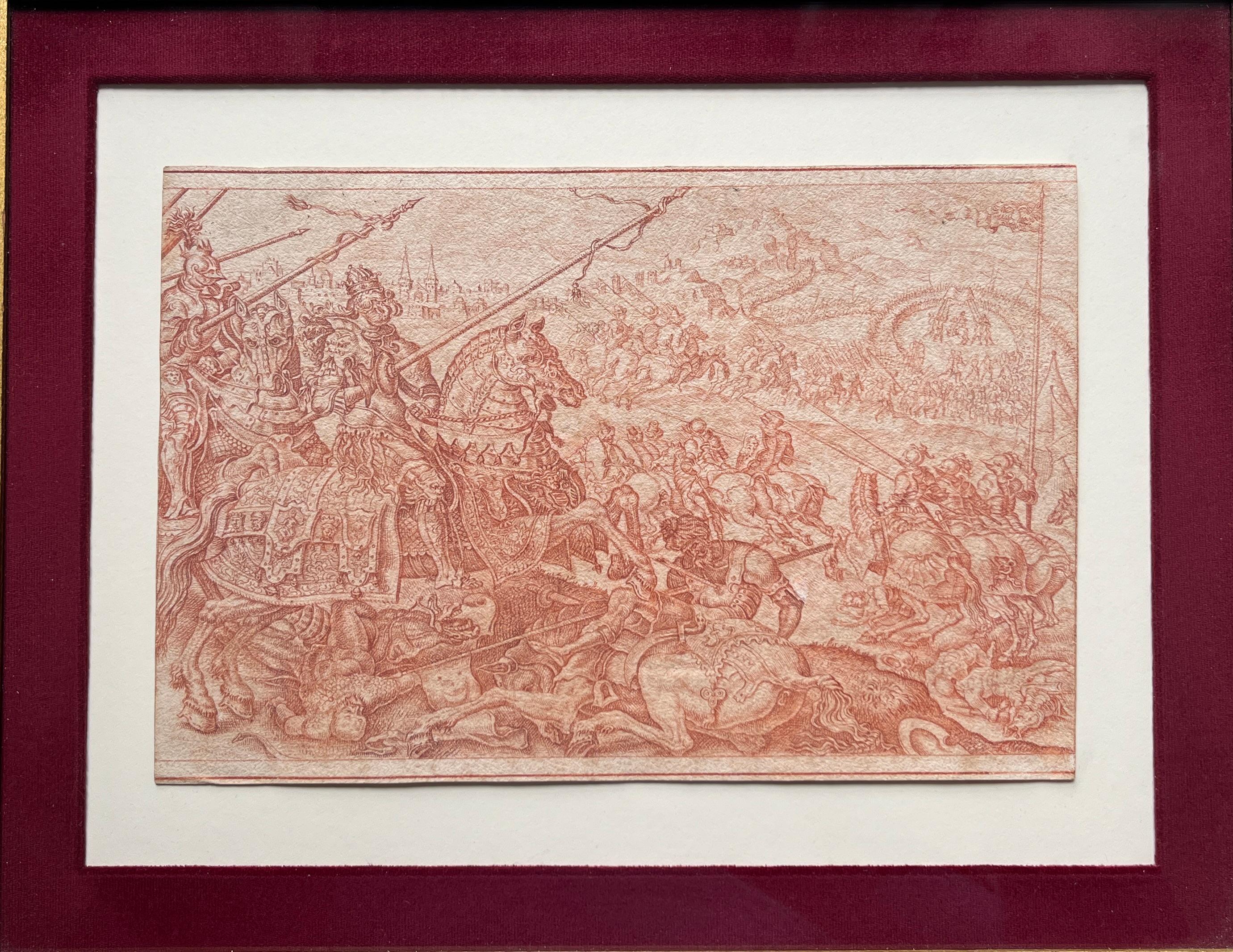 Rococo Red chalk Old Master Sketch of a Battle Scene after Maarten van Heemskerck