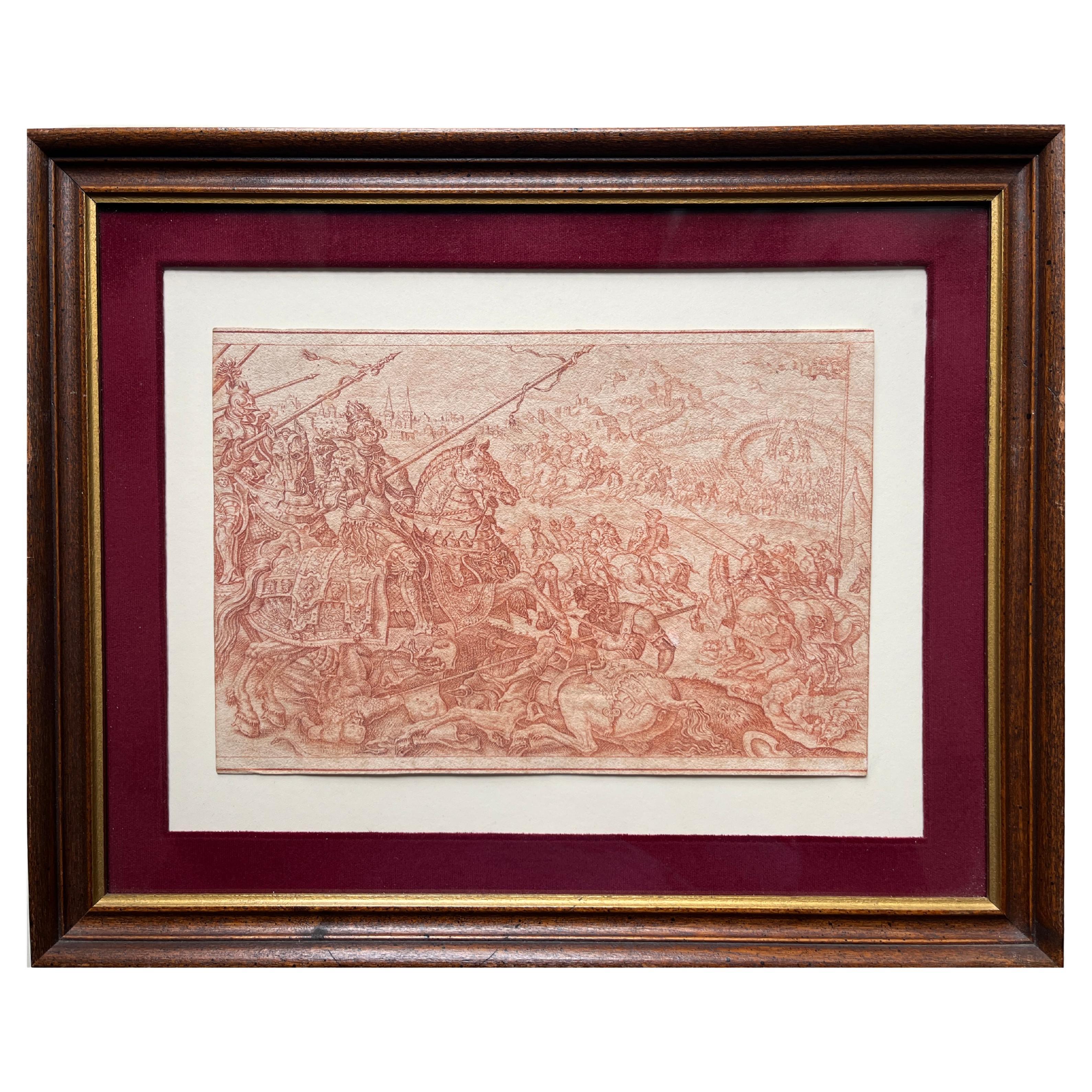 Red chalk Old Master Sketch of a Battle Scene after Maarten van Heemskerck