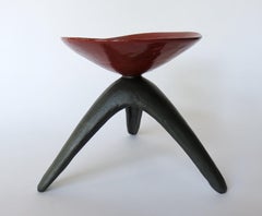 Red Chalice on Black Tripod Legs, Hand Built Ceramic Stoneware
